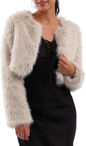 Amazhiyu Abrigo de piel para mujer, chaqueta corta de pelo sintético, chaleco de piel sintética, abrigo de piel sintética, chaqueta de pelo sintética de manga larga, abrigo de invierno, abrigos con