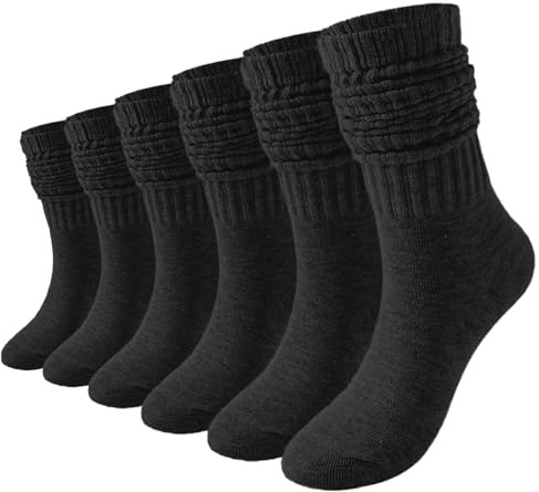 LUFFLOK Pack de 3 Paires de Chaussettes Hautes pour Femmes, Doux Thermiques Chaudes Coton Chaussettes pour Femmes et Filles, Chaussette Hautes à Plis, Chaussette Montantes à Slouch pour Bottes (Noir)