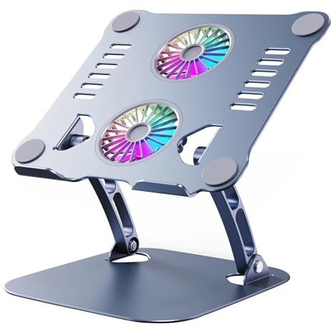 MNEVZX refrigerador para computadora portátil Soporte de refrigeración Plegable para Ordenador portátil, Altura Ajustable con 2 Ventiladores de refrigeración Base Refrigeradora Portatil Gaming(Gray)
