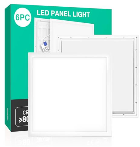 KOSOOM 2 stycken LED-panel 60 x 60 taklampanel, LED, 25 W, 4 000 K (neutral vit) 3575 lm bländfri UGR≤23, 64 lysdioder med LED-strömförsörjning för rasterlampor/kontorsbelysning