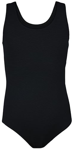 Aquarti Mädchen Badeanzug mit Ringerrücken – Sport Badeanzug Mädchen, Chlorresistent, Farbe: Jacquard Punkte Schwarz, Größe: 140