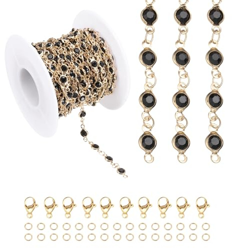 PATIKIL 16,4 fot strass kedjerulle, smycken tillverkning kedjelänkar bulk med hummerklappar bindringar för smyckestillverkning fynd gör-det-själv hantverk halsband armband, guldton (svart)
