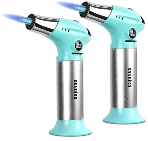 Sondiko Creme Brulee Torch, Refillable Butane Torch Lighter with Adjustable Flame for DIY, Creme Brulee, BBQ and Baking, Butane Gas Not Included, 2 Pack