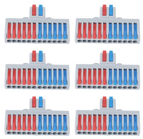 6Pcs DIN Rail Terminal Blocks 2 in 12 Out Wiring Splicing Connector for Home Appliances Lighting Electrical Control, Retardant, Resistant, Solid Structure, Connections,