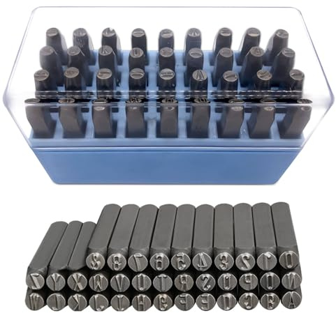 Stansbokstäver 36-deligt set, stanssiffror och bokstäver punch, 2 mm stanstämpel, stansbokstäver A-Z, siffror 0-8 och symbol &, stansverktyg för metall, plast, trä och läder