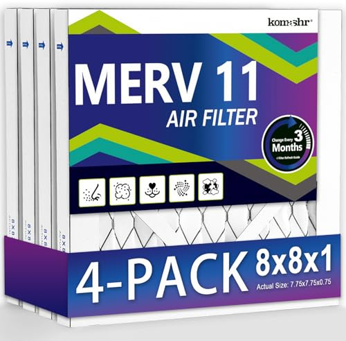 8x8x1 Air Filter MERV 11 (4-Pack), HVAC/Furnace Ac FilterReplacement, Dust Defense-comparable with MPR 1000 & FPR7 (Actual 7.75x7.75x0.75)