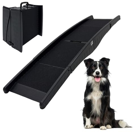 TRUTZHOLM Hunderampe klappbar 75 kg Tragkraft Anti-Rutsch Lauffläche Einstiegshilfe für Kofferraum Hundeautorampe Kofferraumrampe platzsparend leicht stabil schwarz (DREIFACH)