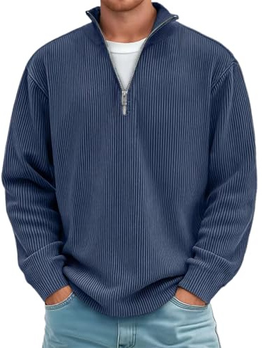 Jersey de media cremallera para hombre, de gran tamaño, de cachemira, cuello alto, punto grueso, manga larga, textura, moderno, térmico, de invierno, de entretiempo, marine, 3XL