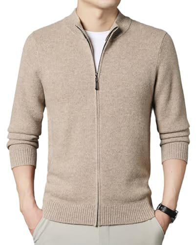 HNVAVQ Cardigan da Uomo con Zip Intera,Cardigan in Puro Cashmere, Giacca Casual con Collo Alto,Autunnale e Invernale