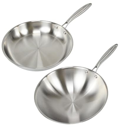 Fackelmann Vita3 Set de Sartenes, incluye Sartén 26 cm y Wok 28 cm, Acero Inoxidable Triply sin Antiadherente, Libre de PFA, Aptas para Inducción y todo tipo de Cocinas, Aptas para Lavavajillas
