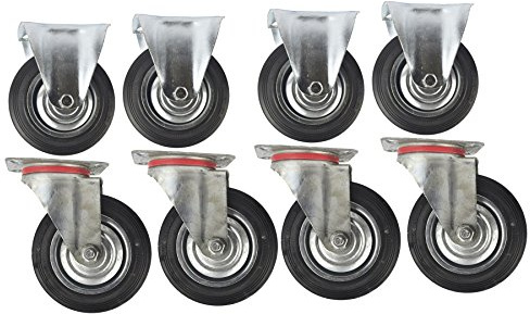 6 (150mm) Rubber Fixed and Swivel Castor Wheel Trolley Caster (8Pack) CST09_010