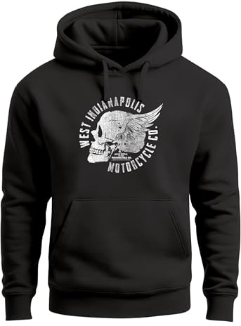 Neverless Hoodie Herren Sweatshirt Motorrad Biker Totenkopf Skull Wings Vintage Kapuzenpullover Schwarz 4XL