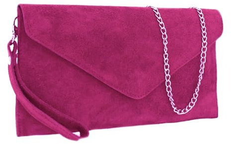 LeahWard Genuine Suede Leather Cross Body Bag, Leather Sling Bag, (Fuchsia)