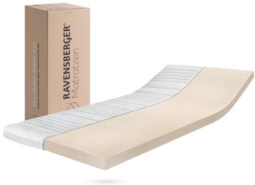 RAVENSBERGER Latex Topper Natura LUX - Härtegrad H2/H3, mittel - 50-110 kg - 160 x 200 cm, Höhe 9 cm - 7-Zonen Matratzenauflage aus Natur-Latex mit RAVOTEX Baumwoll-Bezug, allergikerfreundlich