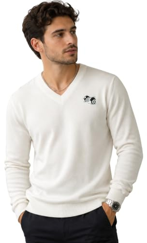 Guvnors Men's White V-Neck Bowling Sweater