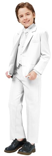 Luca Gabriel Toddler Boys' 5 Piece Classic Fit No Tail Formal White Dress Suit Set with Tie and Vest - 12-18 Months