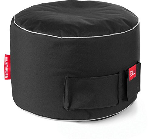 Gamewarez Sitzsack-Hocker 50x30cm mit EPS-Perlen Füllung - Fußhocker Hocker – Gaming-Hocker, Sitzhocker, Fußhocker zum Zocken, mit Seitentasche, robust und reißfest, Made in Germany, schwarz-grau
