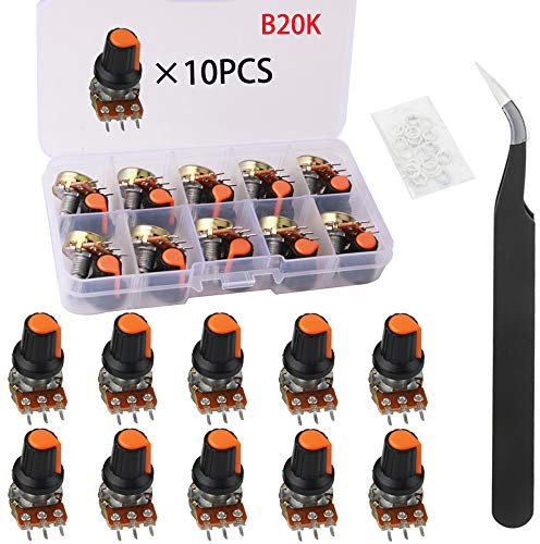 RUNCCI-YUN Potentiometer 20K 3 Terminal Drehpotentiometer mit Kappenmuttern und Unterlegscheibe (B20K-10PCS)
