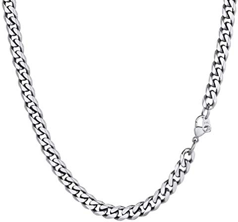 PROSTEEL Collana Donna Girocollo Choker a Catena Barbazzale Cubana Grande Robusta, Larghezza 6 mm, Lunghezza Regolabile 36-41 cm, Acciaio IONX, Hip Hop Punk Rap, Argento (con Confezione)