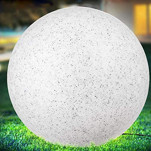 Bakaji Lampe design boule de jardin diamètre 30 cm lumière éclairage extérieur au sol ou table culot E27 ampoule max 25 W décoration effet pierre avec piquets de fixation au sol 40 cm