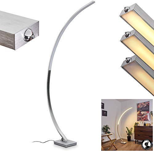 HOFSTEIN LED Stehleuchte Uttorp, dimmbare Bodenlampe aus Metall in Silber, 1 x LED 19 Watt, 2200 Lumen, Lichtfarbe 3000 Kelvin (warmweiß), moderne Stehlampe mit Tastdimmer
