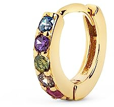 SINGULARU - Pendiente Suelto Aro Cleo M Colors. Plata de Ley 925 con Acabado Baño de Oro de 18 Kt. Cierre Congo. Joyas para Mujer