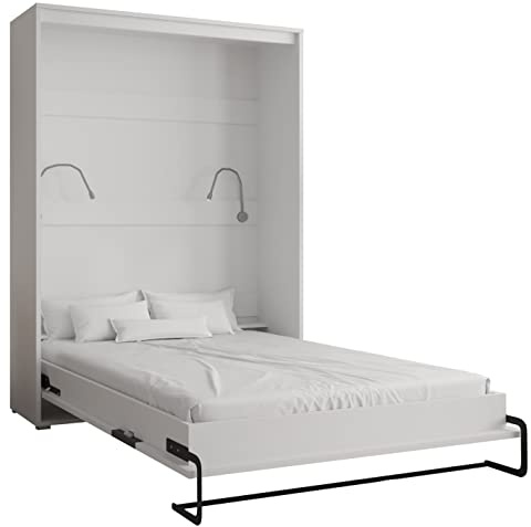 ABIKSMEBLE Cama en el Armario Home 140 x 200 cm Vertical, Cama Plegable, Cama para Dormitorio, Dormitorio Juvenil, diseño Moderno (Blanco Mate + Blanco Mate)