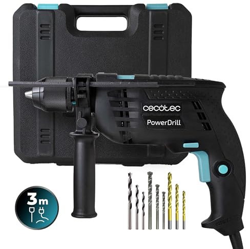 Cecotec Taladro Eléctrico Percutor PowerDrill 850 EasyAdjust. 850W, 46000 impactos por minuto, 4800 rpm, Cable extralargo 3m, Mandril portabrocas sin llave 13mm diámetro, Totalmente equipado