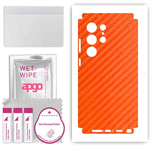 apgo Protecteur Skin, Autocollant, Peau, Film en Vinyle structuré pour ARRIÈRE + CÔTÉS au modèle Samsung Galaxy S23 Ultra avec Motif Carbone Orange