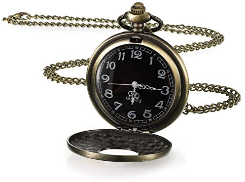 Yaomiao Vintage Taschenuhr Glatte Quarz Taschenuhr mit Kette Antik Kettenuhr mit Arabischen Ziffern für Damen Herren Vater Opa Geburtstag Jahrestag (Bronze Abdeckung, Schwarz)
