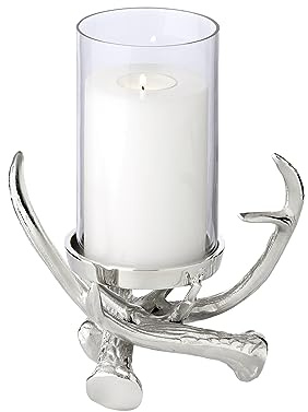 EDZARD Kerzenhalter Blitu mit Glas (Höhe 25 cm), Aluminium vernickelt, für Stumpenkerze ø 8 cm