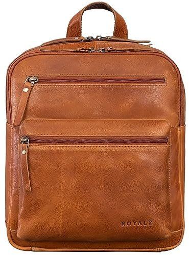 ROYALZ 'Baltimore' Vintage Lederrucksack Mittel-Groß - Echtleder Rucksack für Damen und Herren, Farbe:Texas Braun