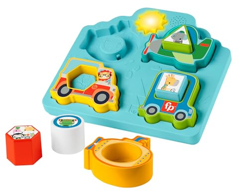 Fisher-Price-sorteringsleksak för baby, fordonspussel med former och ljud, med musik och ljus för finmotorisk lek, för barn från 9 månader, HRP31