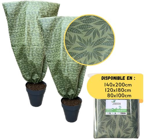 JARDEN© Lot 2 Housses Hivernage 120x180cm Grammage 50g/m², Design Feuillage Vert, Protection Arbres et Arbustes Contre le Froid et Gel, Voile Polypropylène Non Tissé, Résistant et Facile à Installer