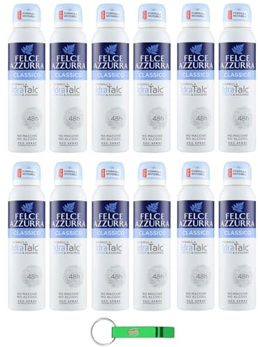 12x Felce Azzurra - Deodorant Spray Classico Formel IdraTalk, Wirksamkeit 48 Stunden, Keine Flecken - 150ml + Beni Culinari Kostenloser Schlüsselanhänger