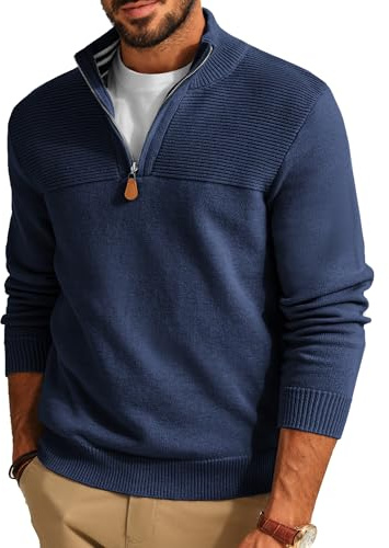 PaulJones Troyer Maglione da Uomo, Maglione a Collo Alto con Cerniera Lampo, Maglione da Lavoro, Blu scuro, L