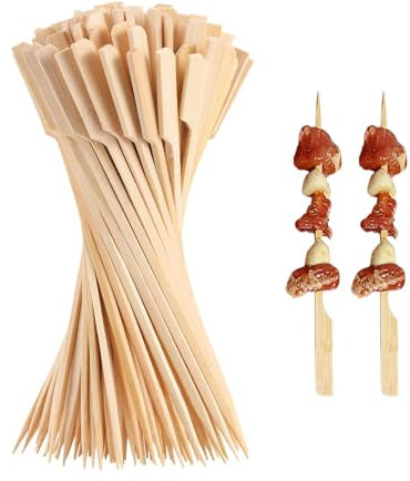 150Pcs Skewers Barbecue Sticks, Wooden Flat Paddle Burger Sandwich Bamboo Kebab Skewers Fondue Stick Holders Natural Wooden Paddle Skewer Food Appetizer Toothpicks for Burger Stacks Vegetables Fruit