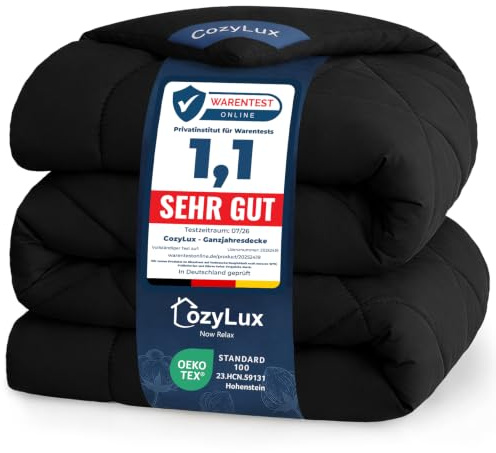 CozyLux Täcke för enkelsäng 140 x 200 cm för 4 årstider, 300 g/m² höst vinter mikrofiber dunjacka 140 x 200, mjukt och andningsbart mikrofibertäcke, 200 x 140, svart