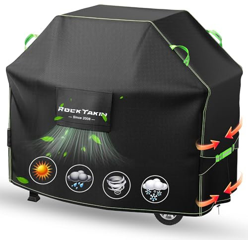 ROCKTAKIN Barbecue Covers 148 x 61 x 117 cm, 58 Inch BBQ Cover Waterproof Outdoor, 420D Oxford UV & Fade Resistant Large Heavy Duty Gas BBQ Covers with Air vents for Weber Char-Broil Nexgrill