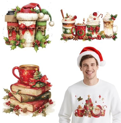 arricraft 4 fogli di Adesivi Natalizi Da Stirare, Adesivi Termoadesivi A Forma di Babbo Natale, per Natale, per Decorare Magliette, Jeans, Famiglie, Vestiti e Cappelli.