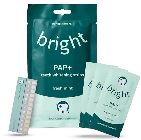 THE HAPPY BODY CO BRIGHT - Teeth Whitening Strips (21 applications – 42 Strips) Professional Tooth Whitening Kits, Enamel Safe, Peroxide-Free, Non-Sensitive, PAP+ Teeth Whitener Strip for Whiter Smile
