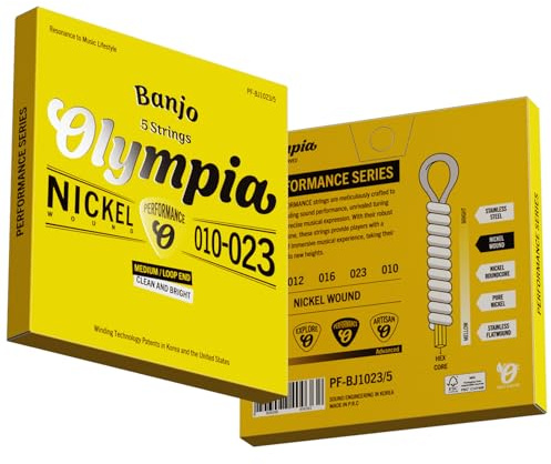 Olympia Banjo Strings 5 String | Performance Series | Nickel Wound | Medium Gauge Loop End | 010–023 | Bright Clear Tone | Custom Gauges | Long Life | Made in Korea