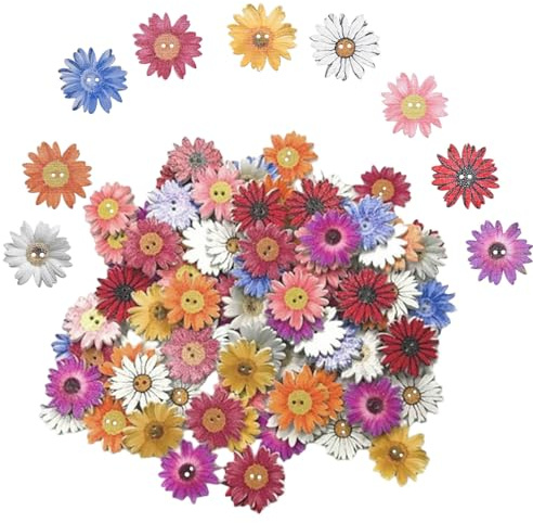 50 Pcs 25mm Flower Wooden Buttons - Decorative Chrysanthemum-Shaped Buttons with 2 Holes, Perfect for DIY Sewing, Clothing Crafts, and Embellishments