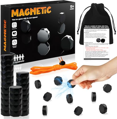 Juego Imanes Cuerda, 24 Imanes Ajedrez Magnético Portátil Negro, Juego de Mesa de Estrategia para Fiestas para Niños Adultos Viajes Reuniones Familiares y Viajes