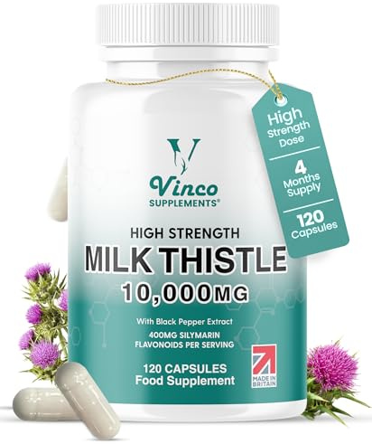 Milk Thistle High Strength 10000mg - High Potency 400mg Silymarin per Capsule - 120 Capsules (Not Tablets) with Black Pepper Extract - Vegan Liver Support Supplement - 4 Month Supply - Made in UK