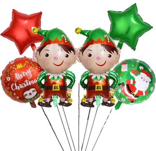 6 Piezas Globos de Foil de Elfo de Navidad, Globo de Aluminio de Elfo Navideño, Decoración para Fiestas Navideñas