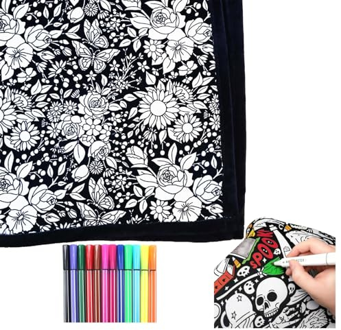 Gör-det-själv färgfilt, tvättbar färg din egen fleecefilt för barn och vuxna mjukt mysigt konstprojekt, 127 x 152 cm, kreativt hem sovrum dekor och familjeaktivitet gåva (stilar 4)