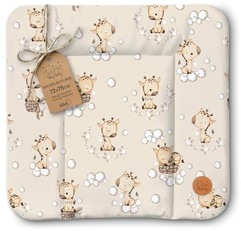 Wickelauflage Wickelunterlage abwaschbar und wasserdicht 75x72 cm - Wickelmatte zum Auflegen auf Wickeltisch Wickelaufsatz Wickelkommode oder Waschmaschine Oeko-Tex 75 x 72 Giraffen