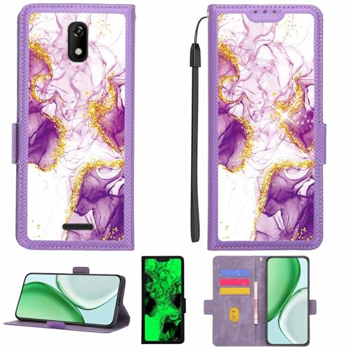 Aroepurt fodral kompatibelt med Cricket Vision 2 telefonfodral flipfodral [med skärmskydd i härdat glas] [RFID-blockering] [Guldglitter + lysande] LPT-ZDL