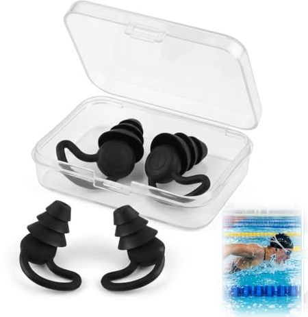 Swimming Ear Plugs for Adults, 2 Pairs Silicone Swim Ear Plugs Waterproof, Reusable Ear Plugs for Swimming, Surfing, Diving, Showering and Water Sports
